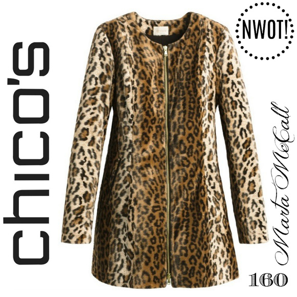 Chico's Jackets & Blazers - NWOT LEOPARD Faux Fur Zip Front Car Coat Jacket L